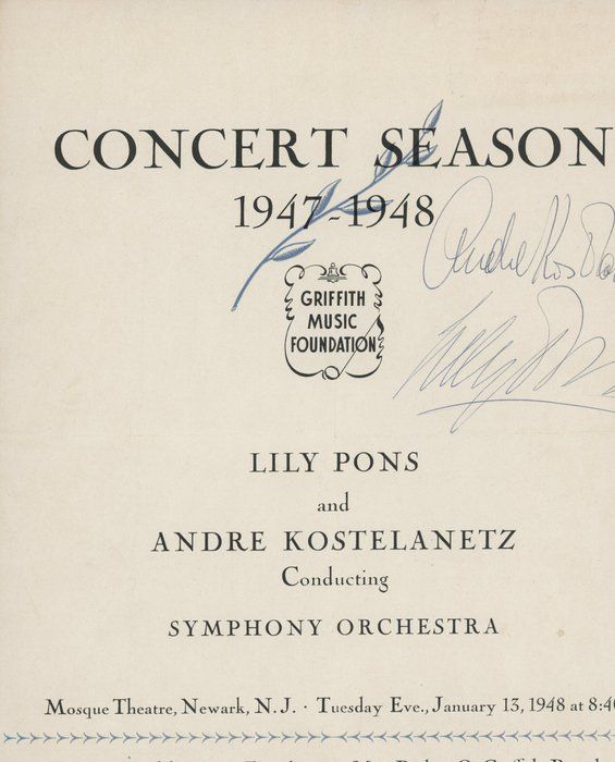Lot 260: Griffith Music Foundation signed program 1947-1948