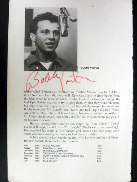 Lot 283: Bobby Vinton signed book photo