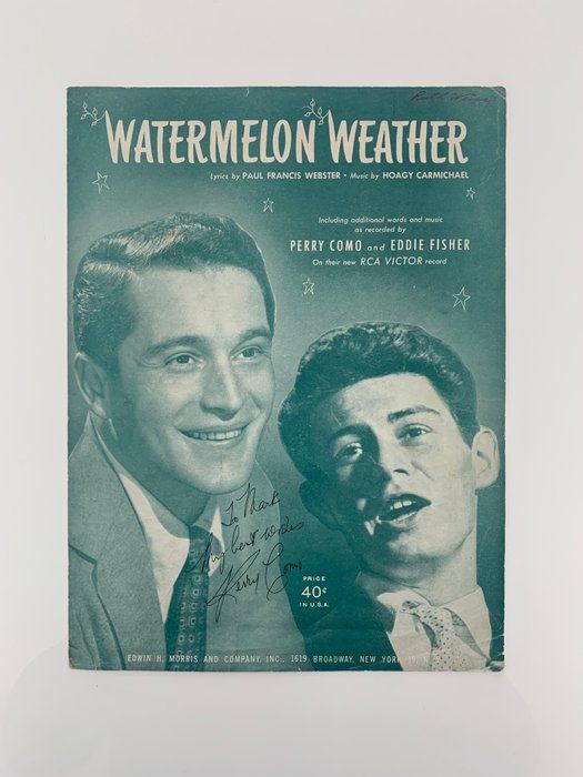 Lot 295: Perry Como signed sheet music