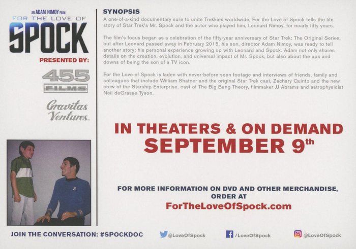 Lot 49: Adam Nimoy signed "For the Love of Spock" movie postcard