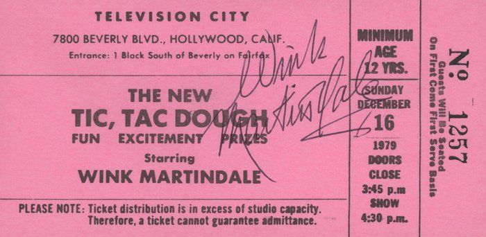 Lot 94: Wink Martindale signed Tic, Tac Dough admission ticket