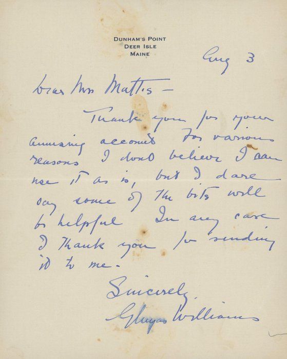 Lot 161: Cartoonist Gluyas Williams signed letter