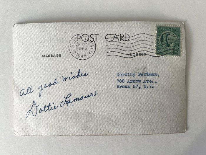 Lot 214: Road To Bali Dorothy Lamour signed postcard