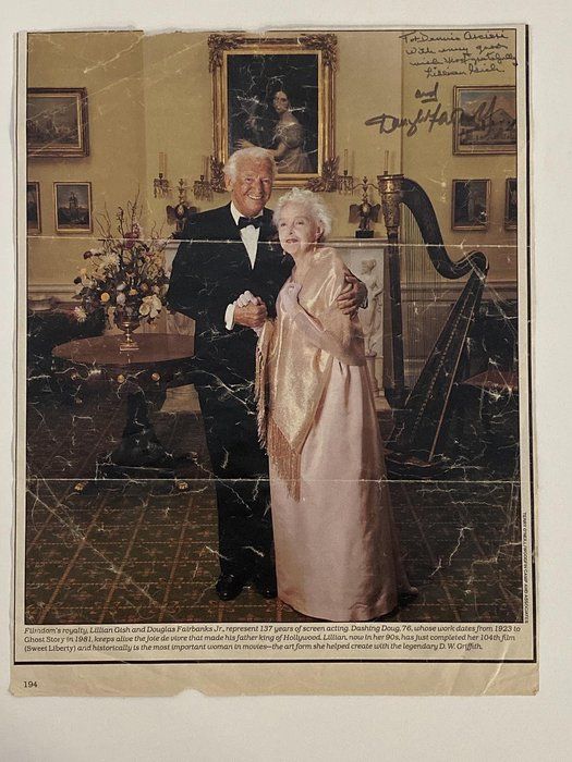 Lot 250: Lillian Gish and Douglas Fairbanks Sr signed magazine page