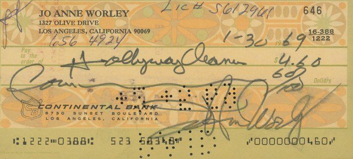Lot 325: Laugh Ins Jo Anne Worley signed check