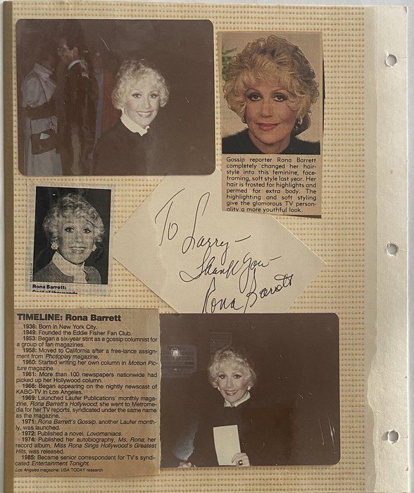 Lot 383: Rona Barrett signed photo album page