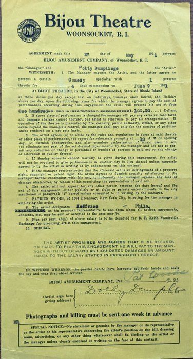 Lot 510: Dolly Dumplin Signed Contract