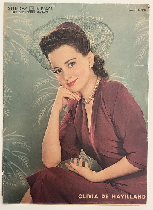 Lot 537: Sunday News 1942 Olivia de Havilland newspaper cover