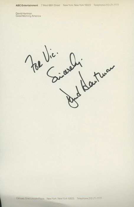 Lot 686: Good Morning America Host David Hartman signed note