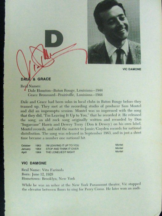Lot 627: Vic Damone signed promo sheet