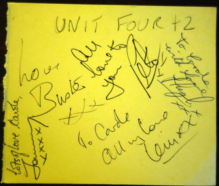 Lot 636: Unit Four band signed autograph sheet with 2 additional autographs