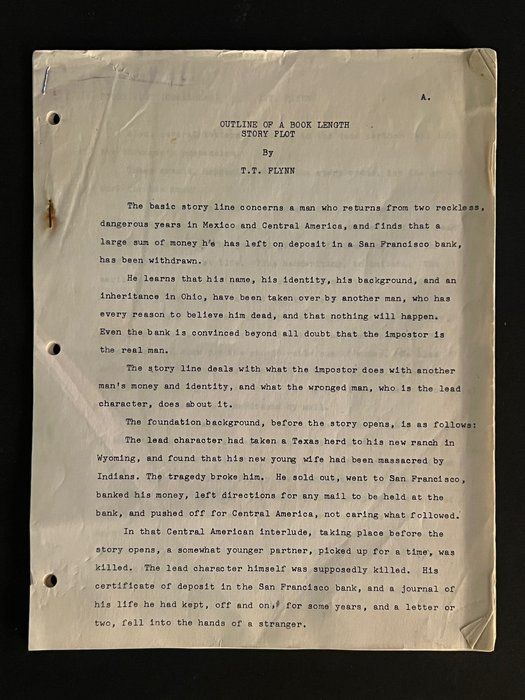 Lot 125: 1957 Story Plot by Thomas T Flynn