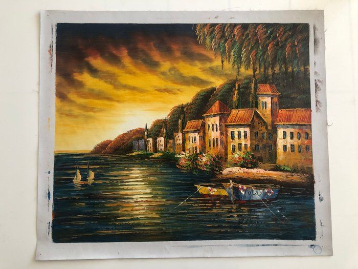 Lot 150: Seaside Town original painting on canvas
