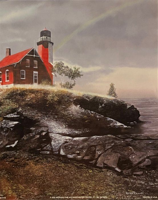 Lot 413: Lighthouse with Rainbow Art Print