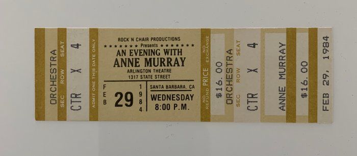 Lot 467: Anne Murray ticket Arlington Theatre 02/29/84