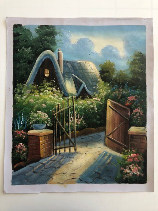 Lot 480: Pastoral House Scene original painting on canvas
