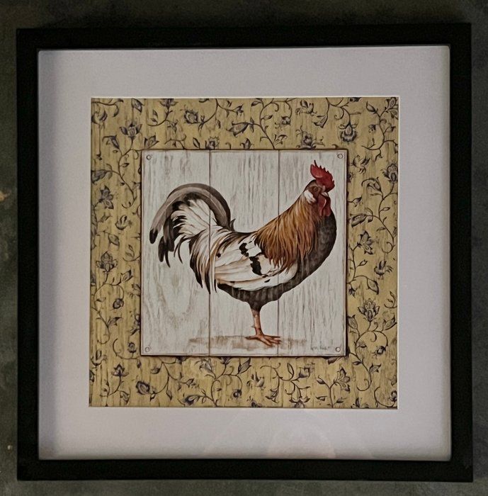 Lot 517: Folk Country Art Farmhouse Rooster Art Print