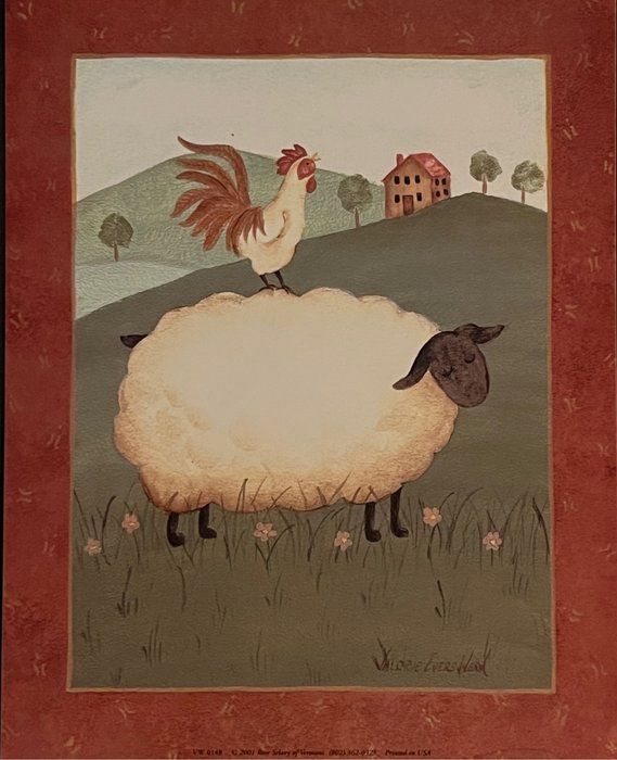Lot 549: Sheep and Rooster Country Folk Art Print