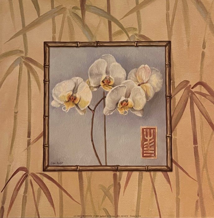 Lot 570: Vintage Orchids and Bamboo Art Print