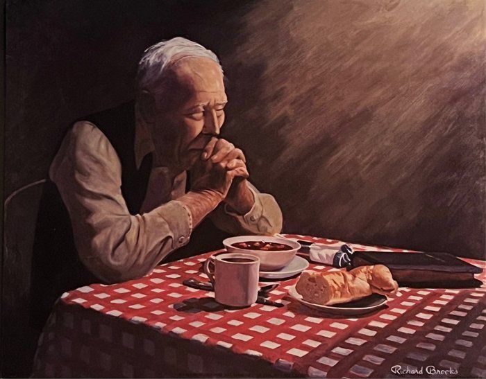Lot 584: Richard Brooks Saying Grace Man Grandpa Praying Christian Art Print