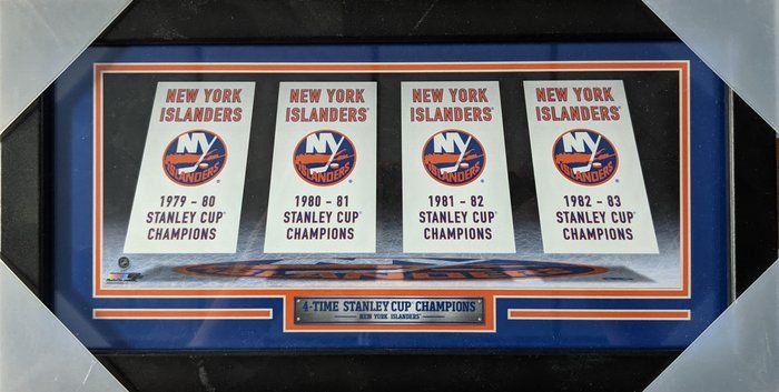 Lot 593: N.Y. Islanders Stanley Cup Banners Framed Photo