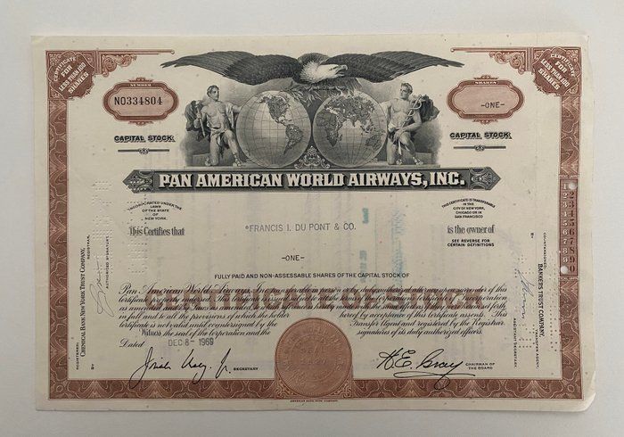 Lot 687: Pan American World Airways, INC One Share Certificate of Stock