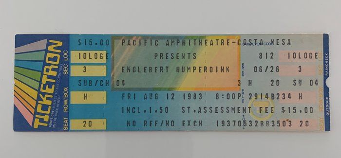 Lot 714: Englebert Humperdink ticket Pacific Amphitheatre 8/12/83