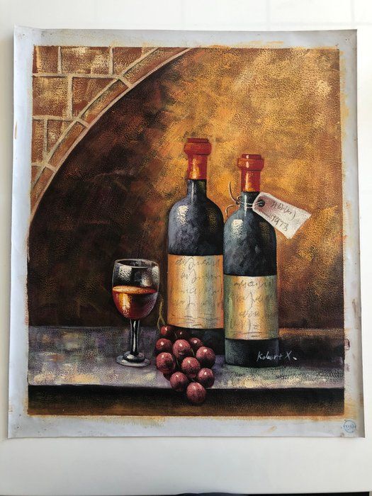 Lot 752: Wine and Grapes Still Life original painting on canvas