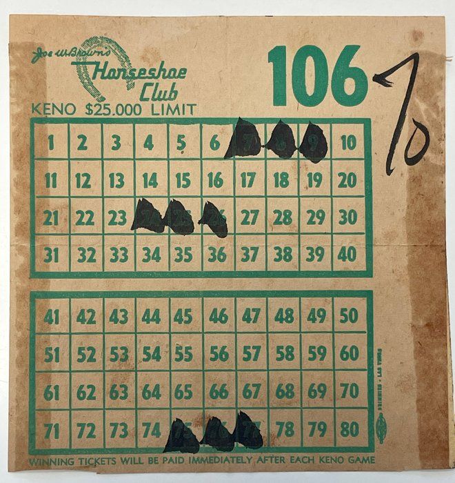 Lot 791: Horseshoe Club Keno card