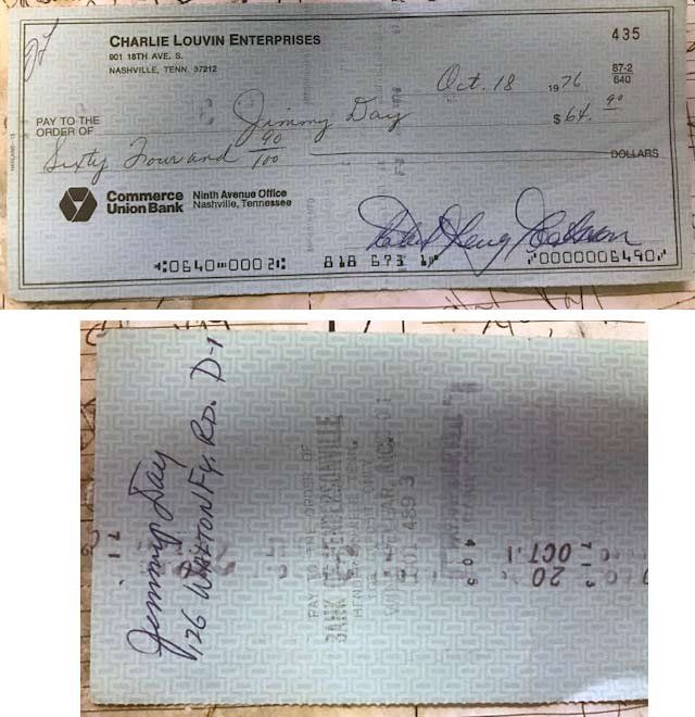 Lot 211: Rare Jimmy Day signed check