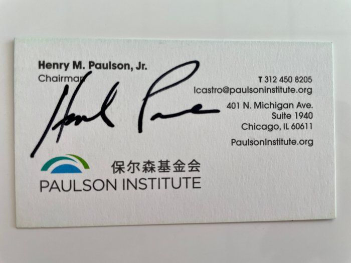 Lot 299: Former United States Secretary of the Treasury Henry Paulson
signed business card