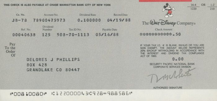 Lot 74: Author Delores Phillips personal check
