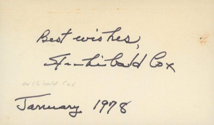 Lot 91: Archibald Cox signed note dated January 1978