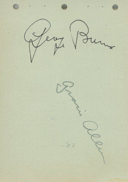 Lot 169: George Burns and Gracie Allen signature cut. GFA Authenticated