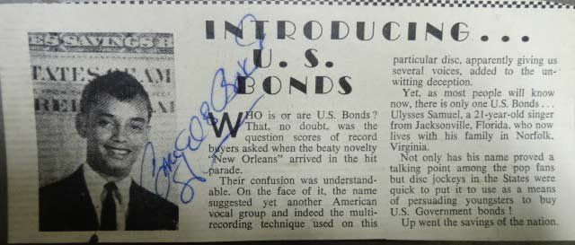 Lot 244: Gary US Bonds autographed small magazine photo