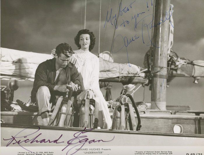 Lot 281: Underwater Jane Russell‎ and ‎Richard Egan signed movie photo