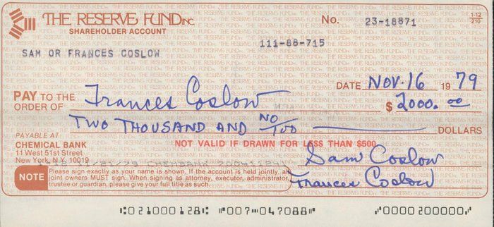 Lot 482: American Singer Sam Coslow signed check