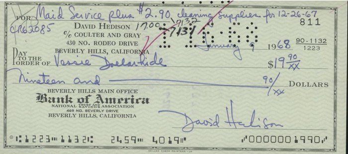 Lot 532: The Lost World David Hedison signed check