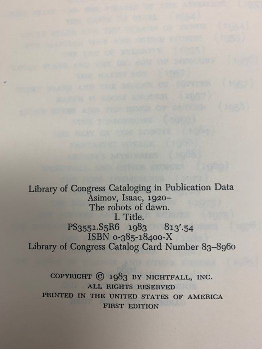 Lot 587: The Robots Of Dawn first edition book