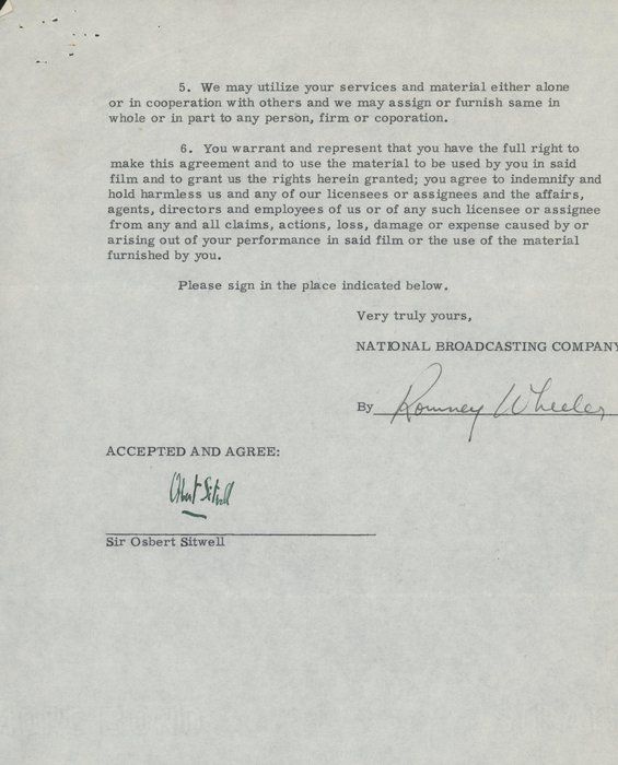 Lot 611: Author Sir Osbert Sitwell signed film contract