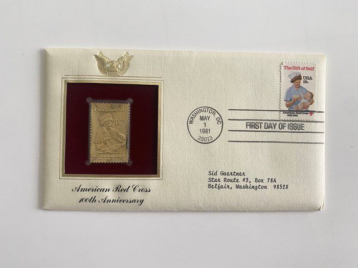 Lot 23: American Red Cross 100th Anniversary Gold Stamp Replica First Day Cover