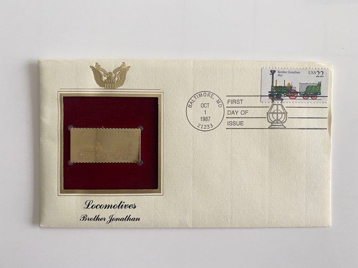 Lot 36: Locomotives: Brother Jonathan Gold Stamp Replica First Day Cover