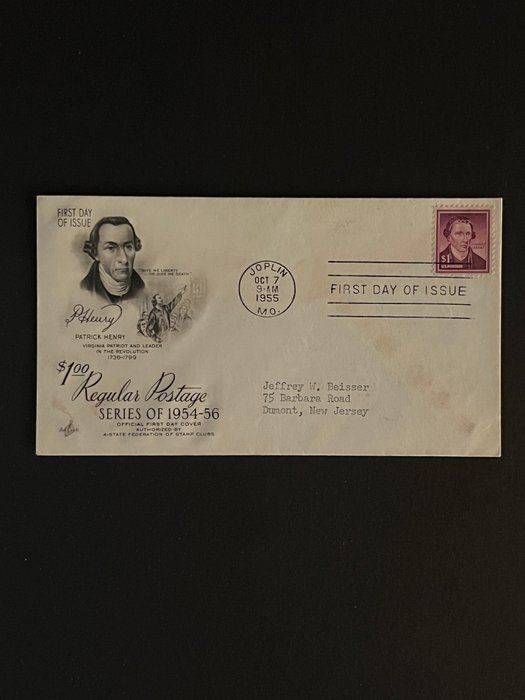 Lot 42: 1955 Patrick Henry Missouri First Day Cover