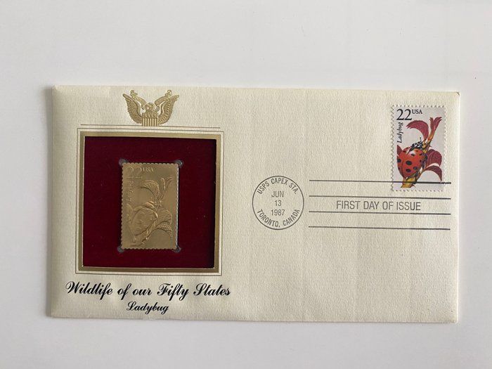 Lot 61: Wildlife of our Fifty States: Ladybug Gold Stamp Replica First Day Cover