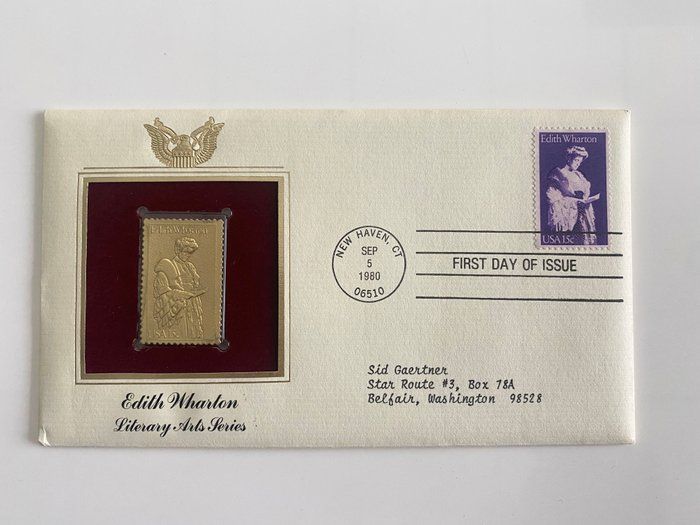 Lot 68: Edith Wharton Literary Arts Series Gold Stamp Replica First Day Cover