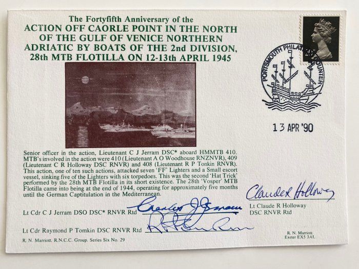 Lot 70: WWII Action Off Caorle Point 1945 by 28th MTB Flotilla Signed by 3 Survivors