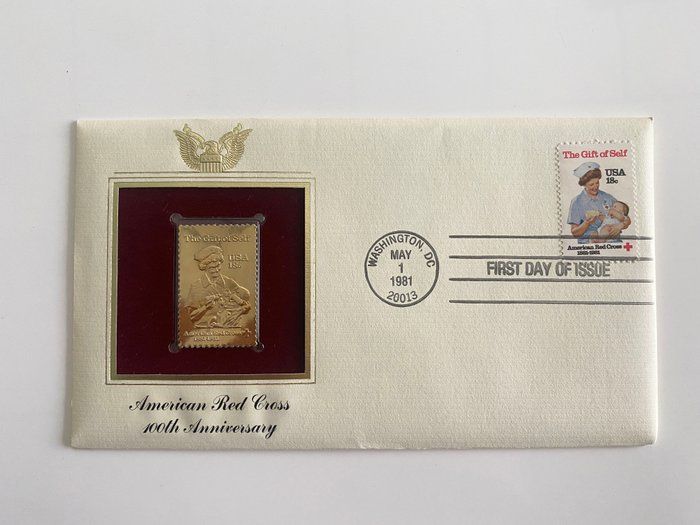 Lot 72: American Red Cross 100th Anniversary Gold Stamp Replica First Day Cover