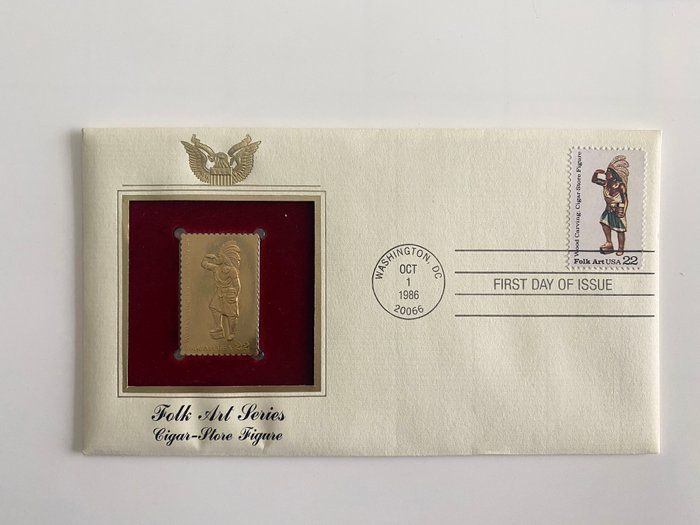Lot 75: Folk Art Series: Cigar-Store Figure Gold Stamp Replica First Day Cover