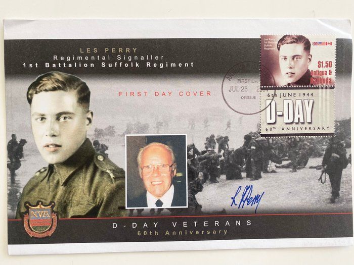 Lot 78: WWII D-Day Veterans 60th Anniversary Les Perry Signed First Day Cover