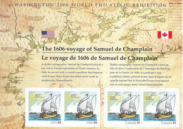 Lot 111: 1606 Voyage of Samuel De Champlain collector's stamp sheet